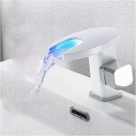 Ymyny - robinet de lavabo cascade � led mitigeur salle de bain en laiton mont� sur comptoir robinet de ...