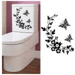 Ymyny - ulisemdiy papillon fleur salle de bain d�coration murale autocollant d�coratif toilette autocollant ...
