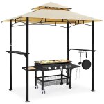 Abri barbecue avec double toit, tonnelle de jardin exterieur, tissu impermable, beige - yodolla