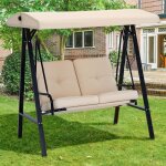 Balancelle de jardin avec 2 places, toit inclinaison rglable et coussin pais, beige - yodolla