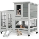 Yodolla cage lapins en bois sur roulettes, clapier  lapin intrieur, 2 tages & 3 portes verrouillables ...