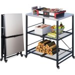 Yodolla table pliable en acier inoxydable, chariot de barbecue ext�rieur 3 niveaux sur roulettes, argent ...