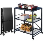Yodolla table pliable en acier inoxydable, chariot de barbecue ext�rieur 3 niveaux sur roulettes, noir ...
