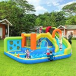 Chteau gonflable avec souffleur 450w, parc de trampolines, toboggan aquatique, mur de points de lancer, ...