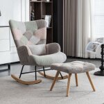 Neche - fauteuil  bascule scandinave en flanelle, rocking chair avec repose - pieds + coussin lombaire, ...