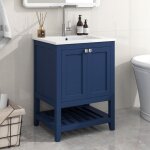 Meuble de salle de bain sur pieds avec vasques à poser 61 x 46 cm - meuble simple 2 Étagères - bleu Meuble de salle de bain sur pieds avec vasques à poser 61 x 46 cm - meuble simple 2 Étagères - bleu