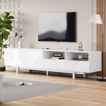 Yoleo - meuble tv bohme moderne, meuble tl avec lignes gomtriques blanches, 2 tiroirs + 3 compartiments ...