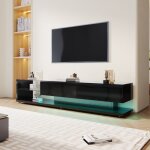 Neche - meuble tv brillant  clairage led, commode tv avec 2 grands tiroirs + tagres en verre, design ...