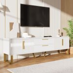 Neche - meuble tv brillant porte à texture gravée, commode tv avec 4 compartiments de rangement et 2 ... Neche - meuble tv brillant porte à texture gravée, commode tv avec 4 compartiments de rangement et 2 ...
