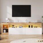 Meuble tv moderne led 184cm pour tl 80  - espace de rangement ouvert, cadre en bois, porte d?armoire ...