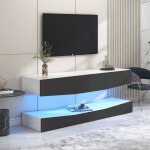 Yoleo - meuble tv suspendu brillant avec clairage led, meuble tv de salon moderne flottant mural avec ...