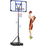 Yoleo - panier de basket ball sur pied portable hauteur rglable 147 - 260cm, avec roulettes, exterieur ...