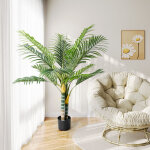 Yoleo - plante artificielle palmier - 120cm - fausse plante interieur exterieur en pot plastique salon ...