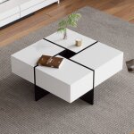 Yoleo - table basse carrée brillante Élégante, table de salon, buffet bas 4 tiroirs, compartiment de ... Yoleo - table basse carrée brillante Élégante, table de salon, buffet bas 4 tiroirs, compartiment de ...