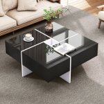 Yoleo - table basse carrée brillante Élégante, table de salon, buffet bas 4 tiroirs, compartiment de ... Yoleo - table basse carrée brillante Élégante, table de salon, buffet bas 4 tiroirs, compartiment de ...