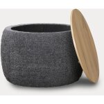 Mobilier deco - yunia - pouf rond coffre effet peau de mouton gris fonc�