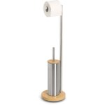 Porte - papier toilette et brosse wc orvo, bambou et acier inoxydable