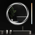 Miroir de salle de bain zmh avec �clairage - miroir mural rond 70cm led ip44 miroir de salle de bain ...