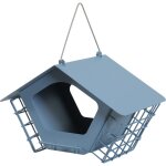 Mangeoire cabane duo xl bleu pour graines et bloc de graisse pour oiseaux zolux