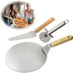 Zvd - 3pcs roulette pizza, pelle � pizza, pelle � g�teau en acier inoxydable manche en bois , id�al pour ...