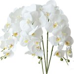 Zvd - 4 pcs orchide phalaenopsis artifici fleurs blanches 70cm avec feuilles d'orchide artificis
