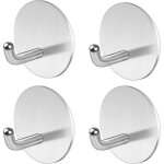 Zvd - 4 pices crochet adhesif mural acier inox, accroche serviette salle de bain patres crochet mural ...