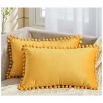 Zvd - housse coussin 30x50 cm jaune moutarde decoration salon maison scandinave lot de 2 protege oreiller ...