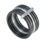Bague anneaux argent 925 rhodi et cramique noire - taille 52