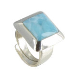 Les poulettes bijoux - bague argent 925 carr� et larimar dominicain - taille 58