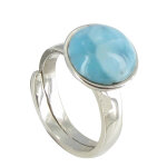 Les poulettes bijoux - bague argent 925 demi sph�re de larimar - taille 60