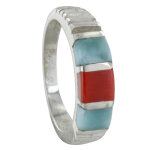 Bague argent 925 deux carrs de larimar et un carr en corail rouge - taille 52