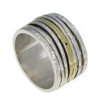 Les poulettes bijoux bague argent 925 et laiton tube martel� et ses anneaux mobiles