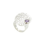 Les poulettes bijoux - bague argent 925 martel�e et son am�thyste ovale - taille 50