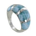 Les poulettes bijoux - bague argent 925 rayures de larimar - taille 62