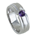 Bague argent 925 rhodi large amthyste ronde - taille 58