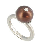 Bague argent 925 rhodi perle de culture 11 mm cuivre et son strass - taille 50