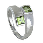 Bague argent 925 rhodi� toi et moi carr� p�ridot - taille 52