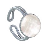 Les poulettes bijoux - bague argent 925 rond dentel� de nacre - taille 54