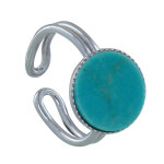 Bague argent 925 rond dentelé de turquoise - taille 56 Bague argent 925 rond dentelé de turquoise - taille 56