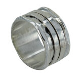 Les poulettes bijoux bague argent 925 tube martel� et ses deux anneaux mobiles - tai