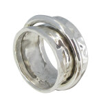 Les poulettes bijoux - bague argent 925 tube martel� et son anneau mobile - taille 64
