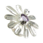 Les poulettes bijoux - bague argent marguerite et son am�thyste ovale - taille 54