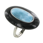 Les poulettes bijoux - bague argent ovale corne noir et larimar