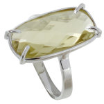 Les poulettes bijoux bague argent rectangle de quartz jaune facett� - taille 50