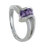 Les poulettes bijoux - bague argent rhodi� double am�thyste - taille 62