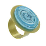 Bague disque en laiton pte de verre turquoise