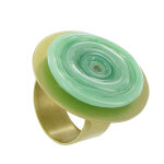 Bague disque en laiton pte de verre vert d'eau