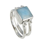 Les poulettes bijoux bague double anneaux argent r�versible carr� de larimar et nacr
