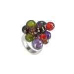 Bague plantes de fleurs argent 925 et zirconias multicolores - taille 50