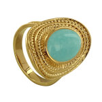 Les poulettes bijoux - bague plaqu� or ovale torsad� et sa pierre d'amazonite - tail